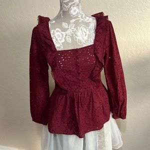 Madewell Eyelet Knit Pom Pom Blouse size XS